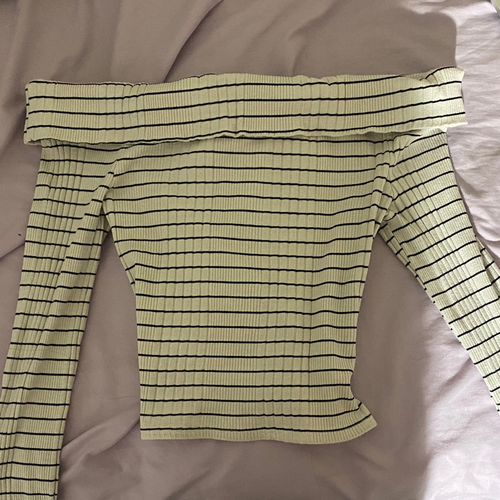 Striped Off-Shoulder Long Sleeve Top